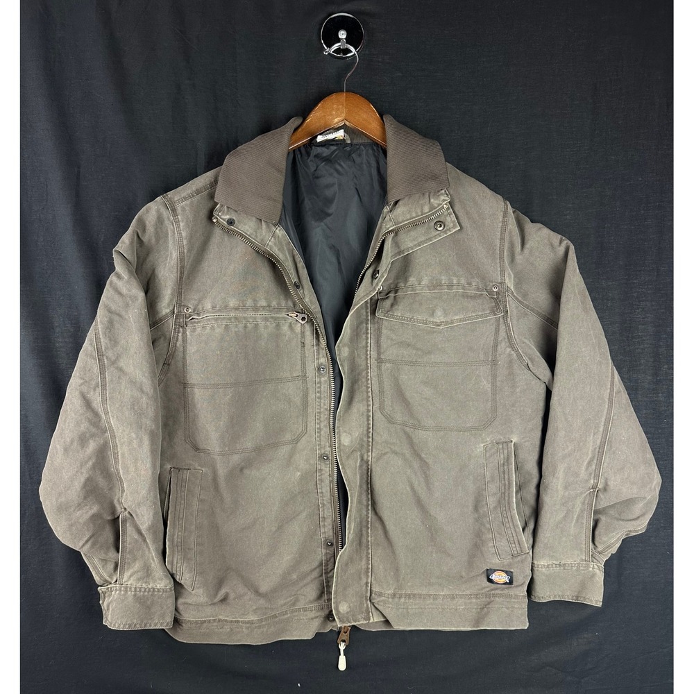 Gorpcore Dickies Work Canvas Jacket Mens Large Brown Zip Up Utility Coat